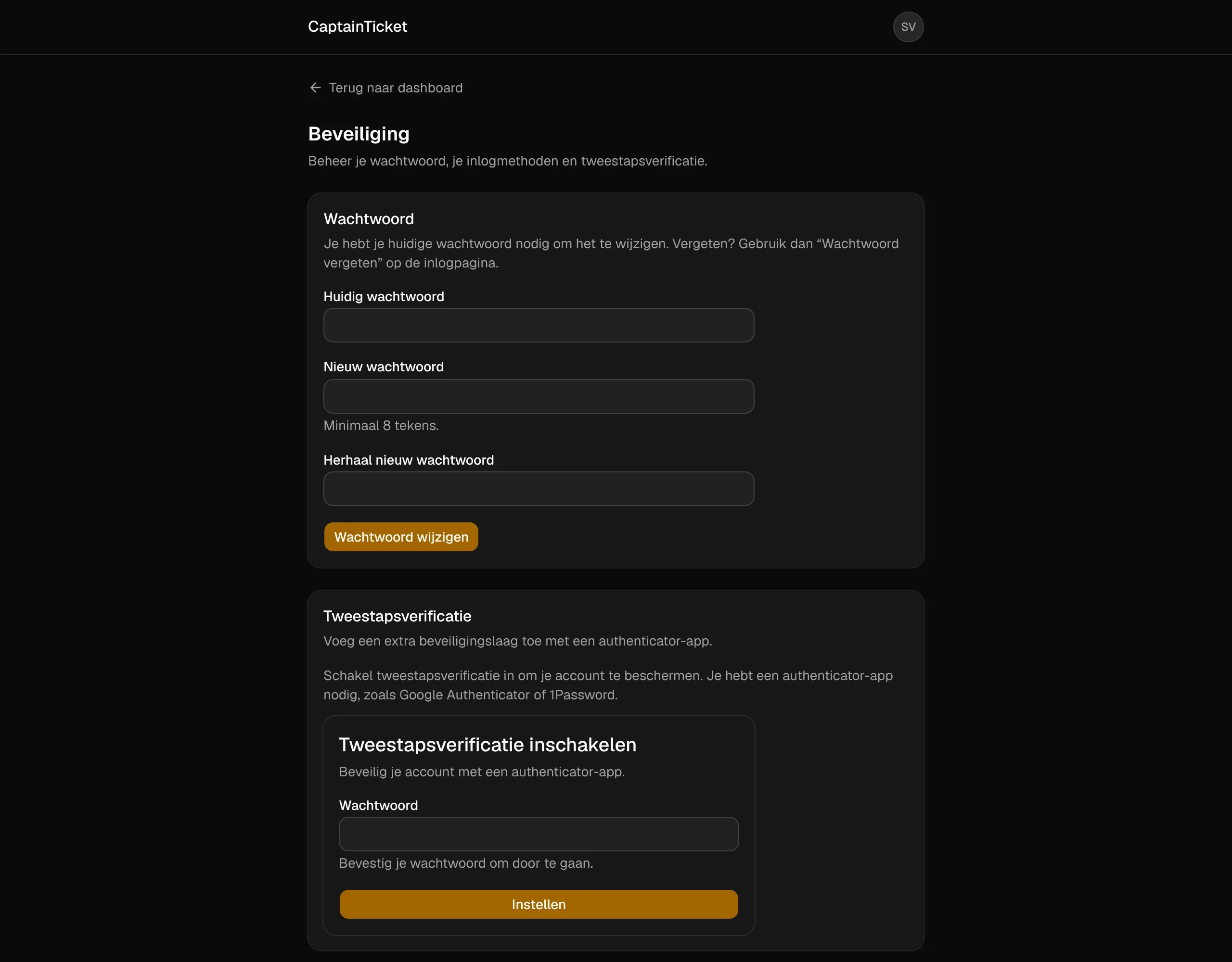 De beveiligingspagina van je account: wachtwoord en tweestapsverificatie.