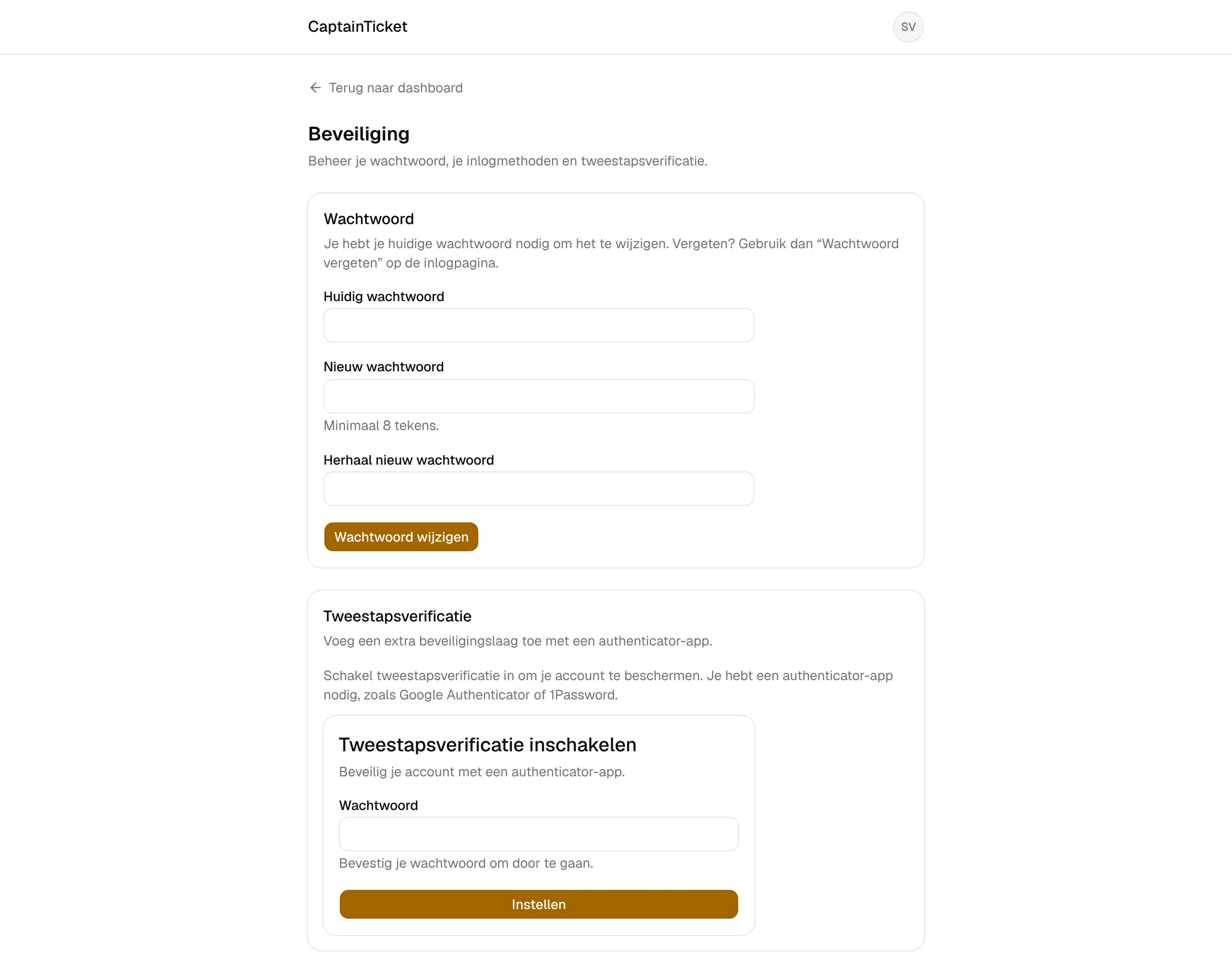 De beveiligingspagina van je account: wachtwoord en tweestapsverificatie.