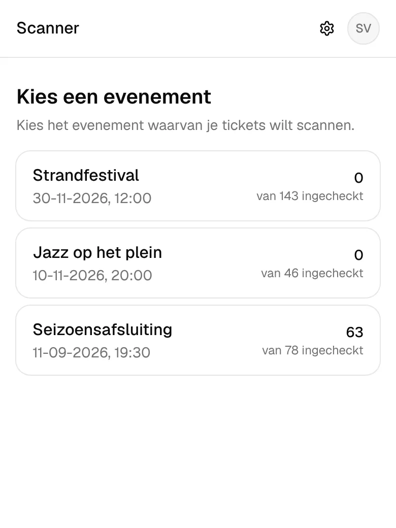 De scanner op een telefoon: kies het evenement.