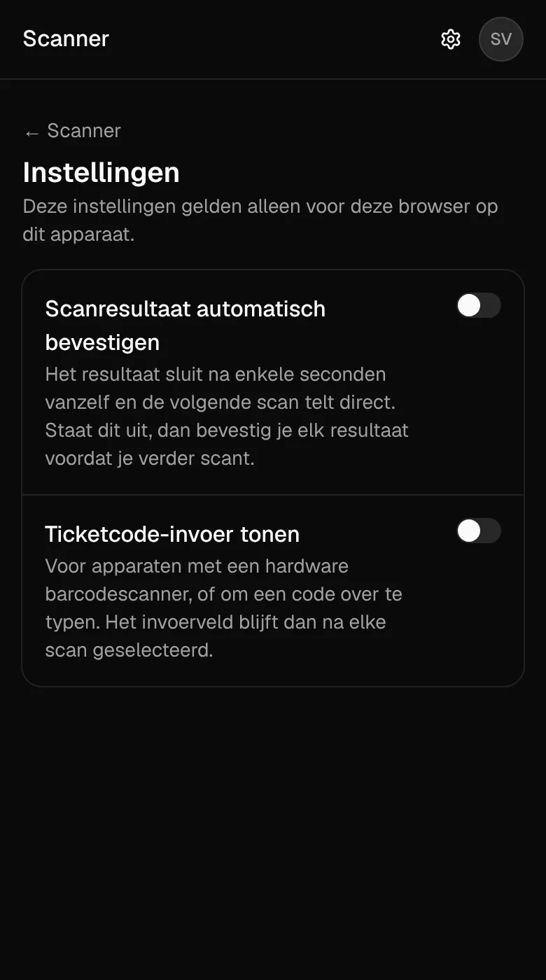 De instellingen van de scanner op dit apparaat.