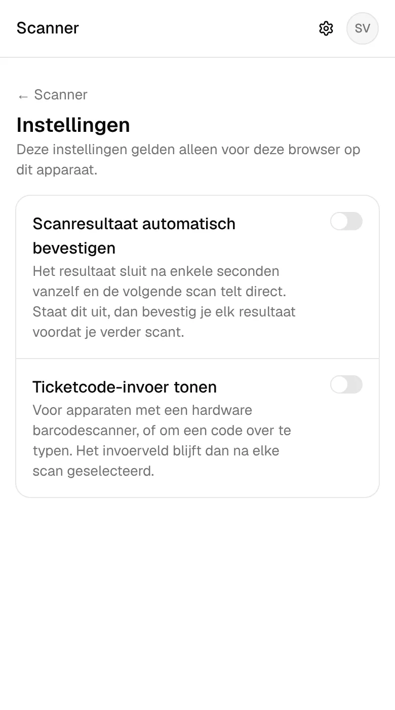 De instellingen van de scanner op dit apparaat.
