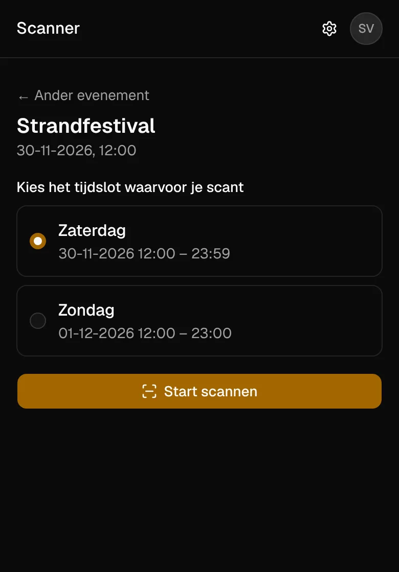 De scanner: kies het tijdslot waarvoor je scant.