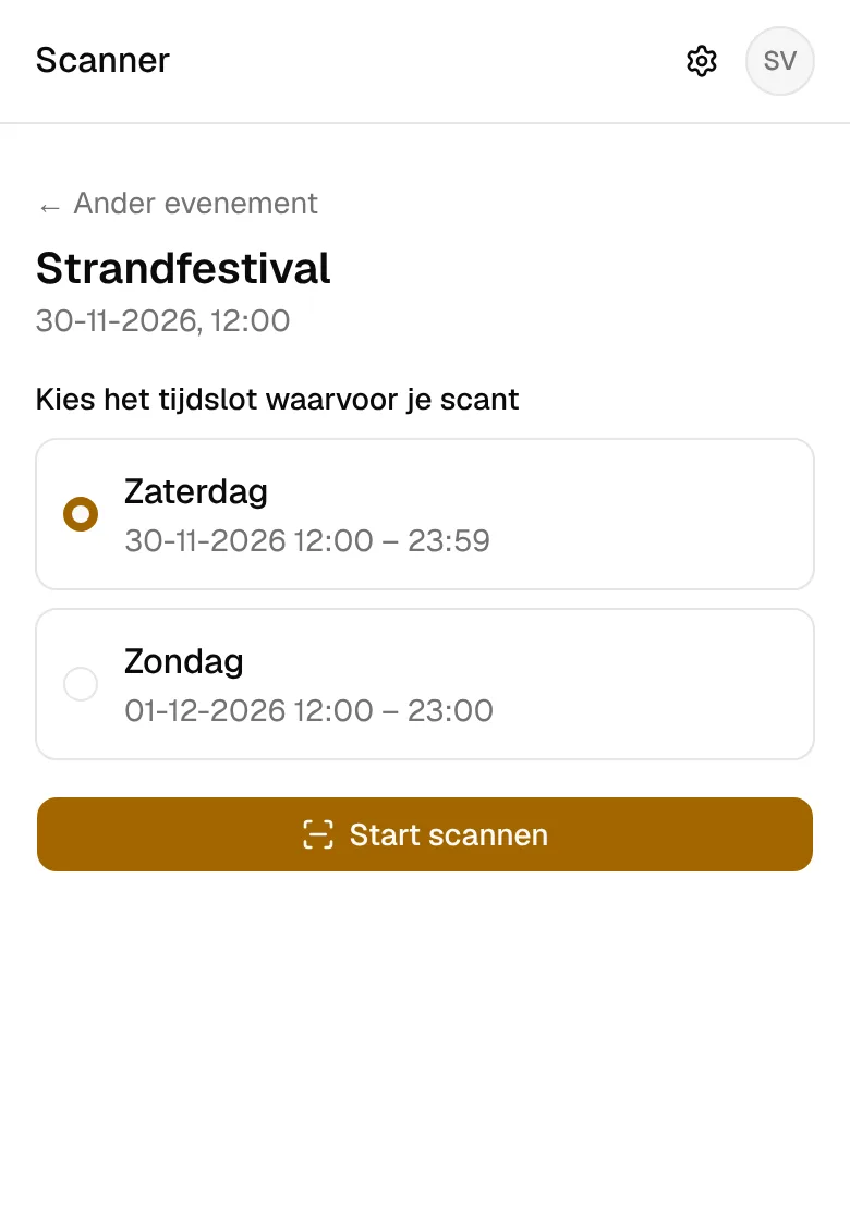 De scanner: kies het tijdslot waarvoor je scant.