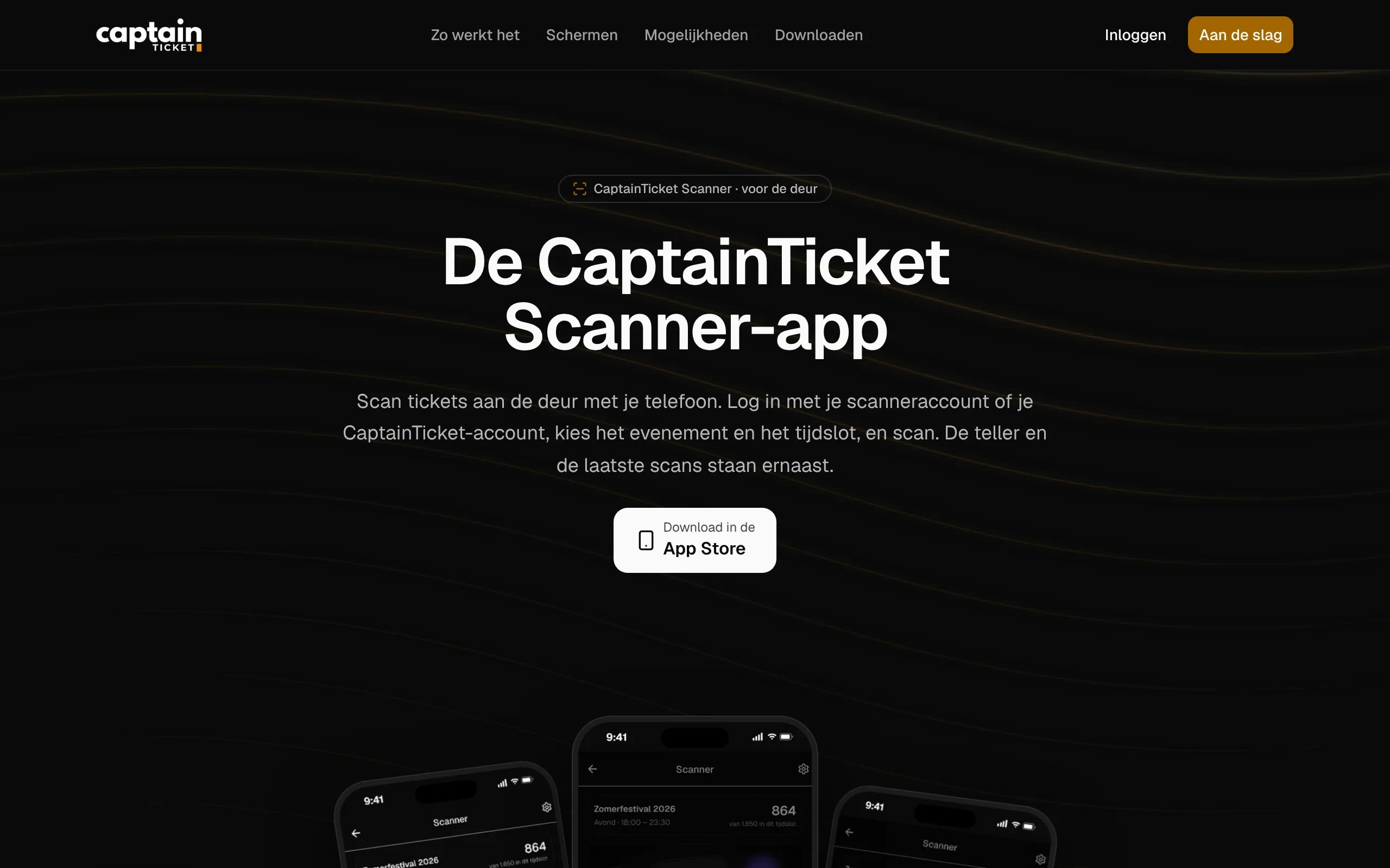 De pagina van de scanner-app, met de downloadlinks.
