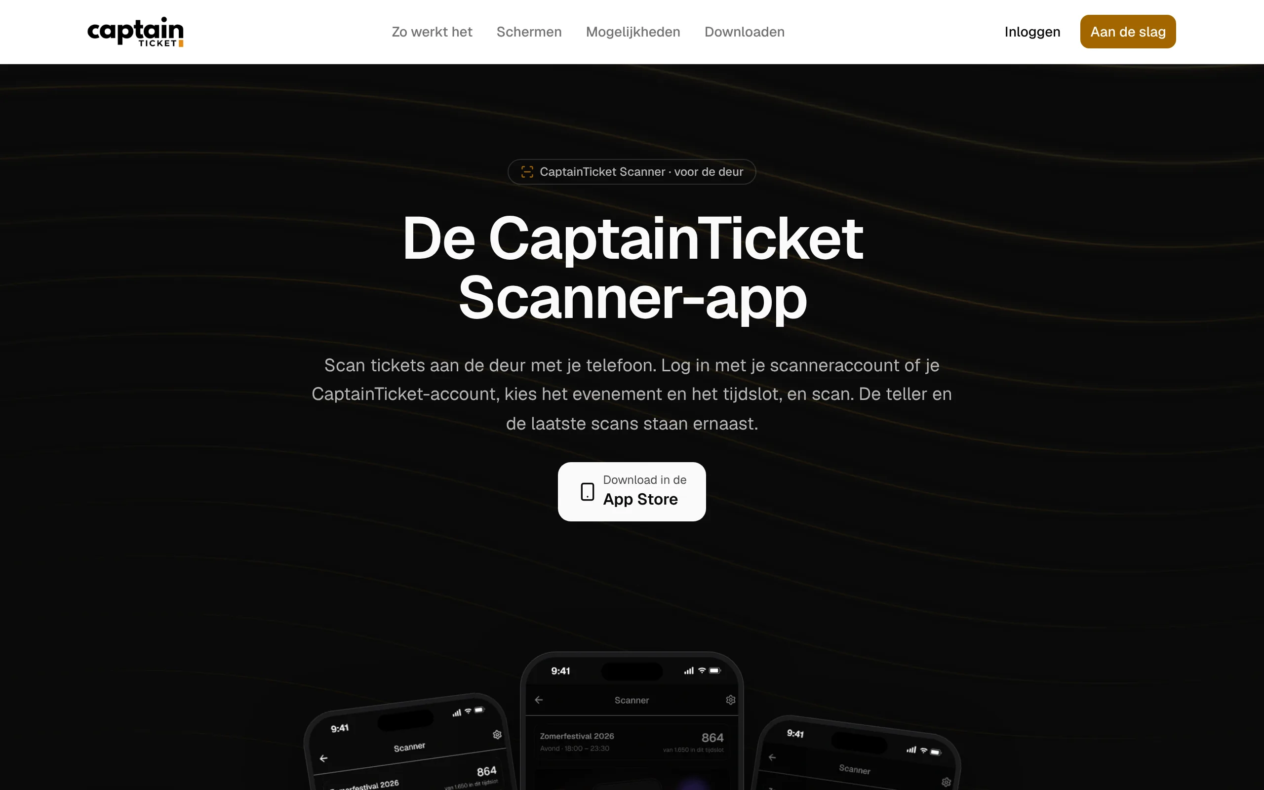 De pagina van de scanner-app, met de downloadlinks.