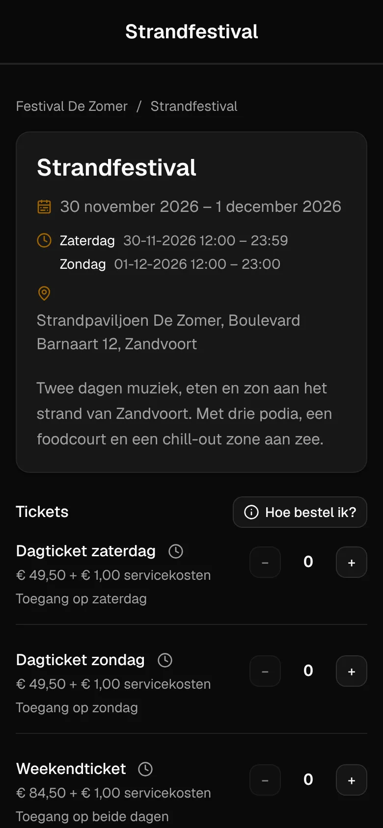 Dezelfde evenementpagina op een telefoon.