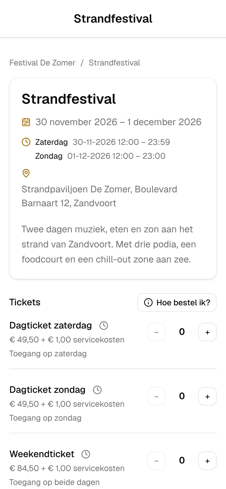 Dezelfde evenementpagina op een telefoon.