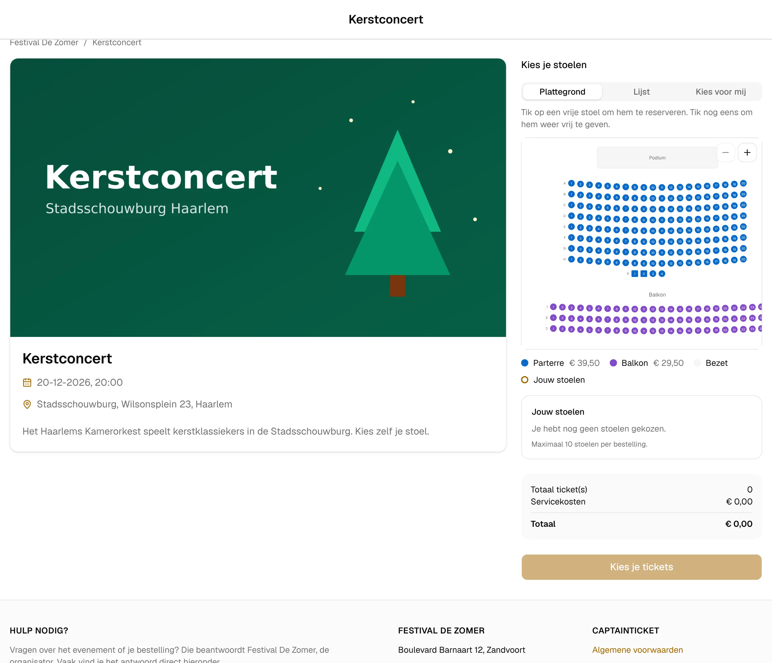 Stoelen kiezen op de plattegrond van de zaal.